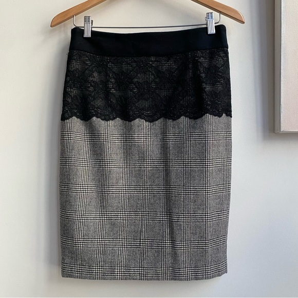 ZARA Plaid Wool and Lace Pencil Mini Skirt Small Mint Condition - Picture 1 of 8